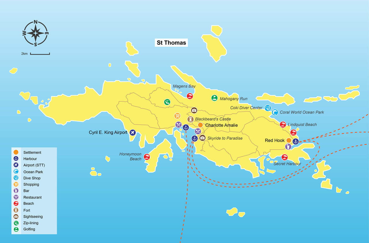 St Thomas travel tip map