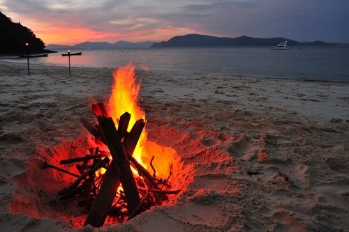 beach and bonfire on Tortola island 