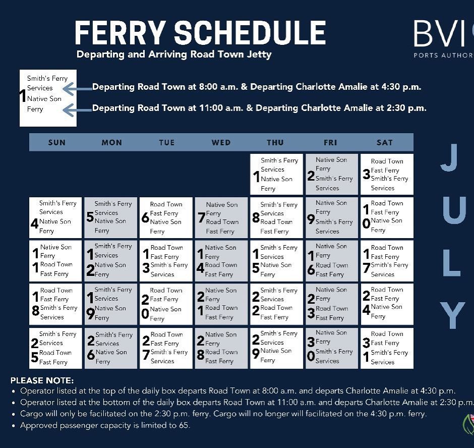 July 2021 BVI corona schedule